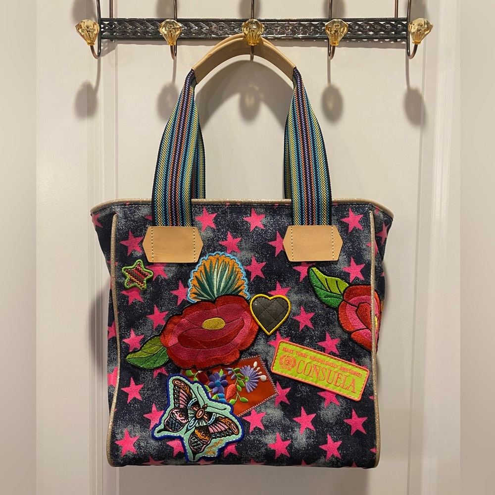 Consuela Classic Tote in Drew Print - Like New, No Tags - Denim and Patches